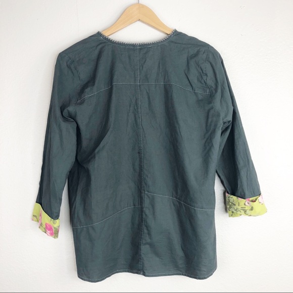 Little Journeys Boho Tunic Blouse Long Sleeve Gray Pink Embroidery Multipattern - Picture 2 of 6